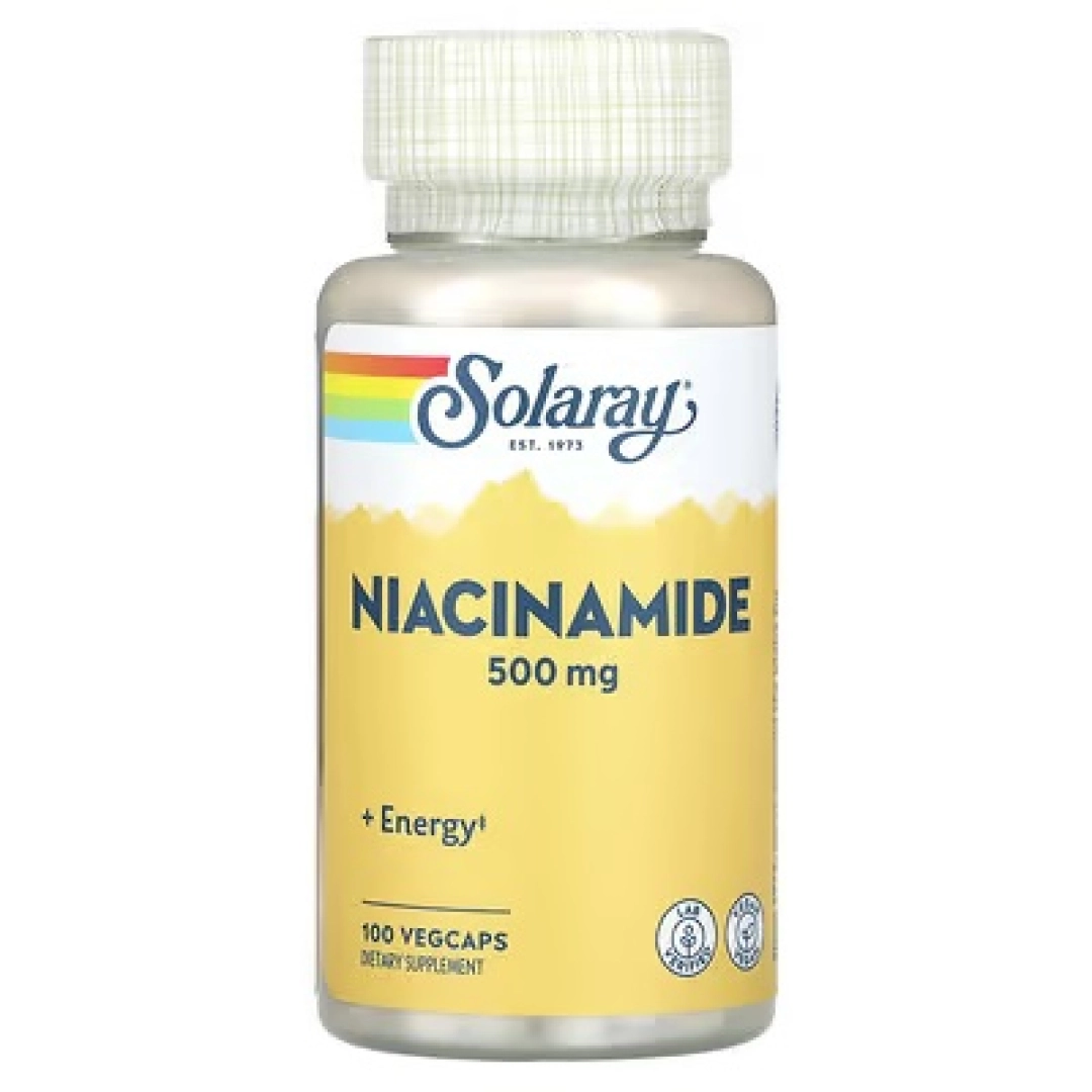 Solaray, Nikotinamid, 500 mg, 100 kapsula, o'simlik kelib chiqadigan qobiq bilan VegCaps