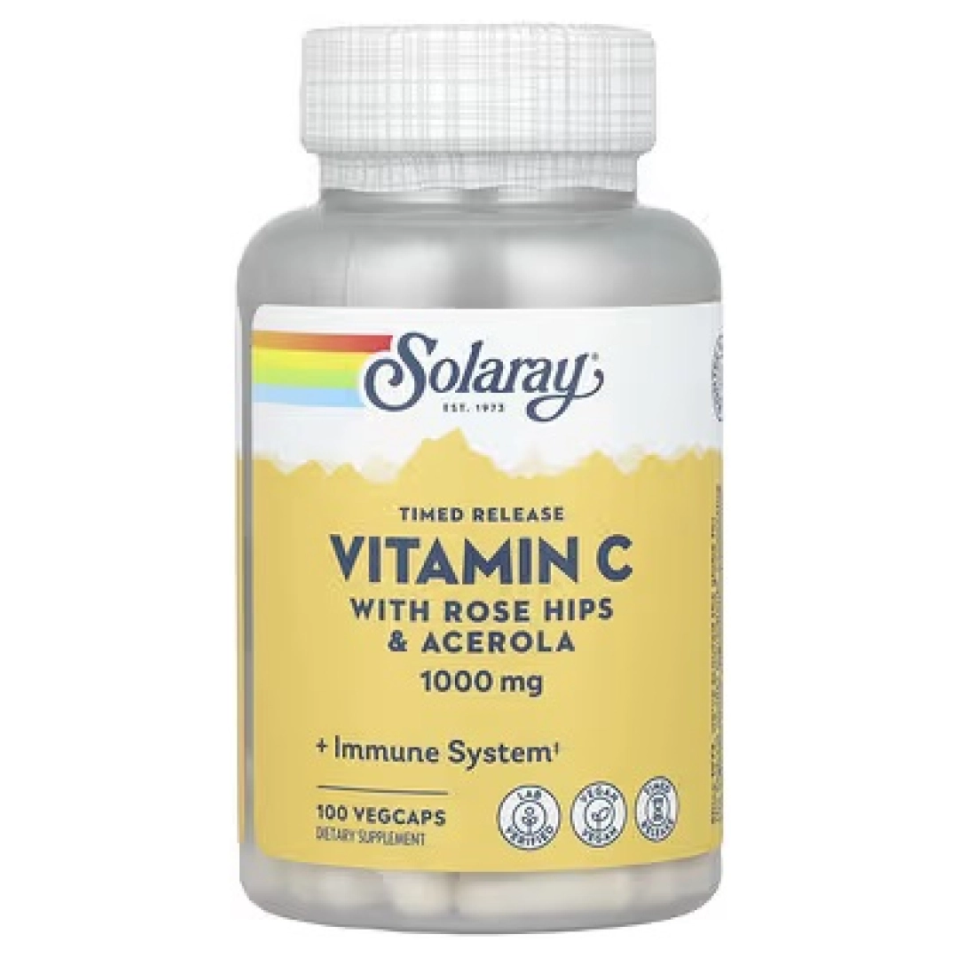 Solaray, Vitamin C bilan sekin chiqarilish (slow release), 1000 mg, 100 vegans kapsulasi