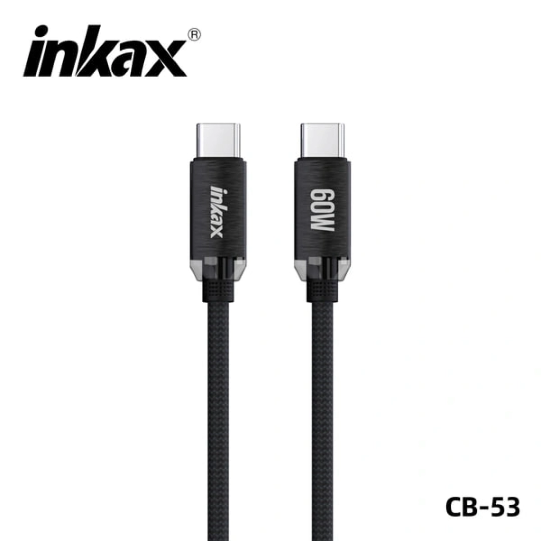 Inkax CB-53 Type-C to Type-C 60W 1m qora kabeli