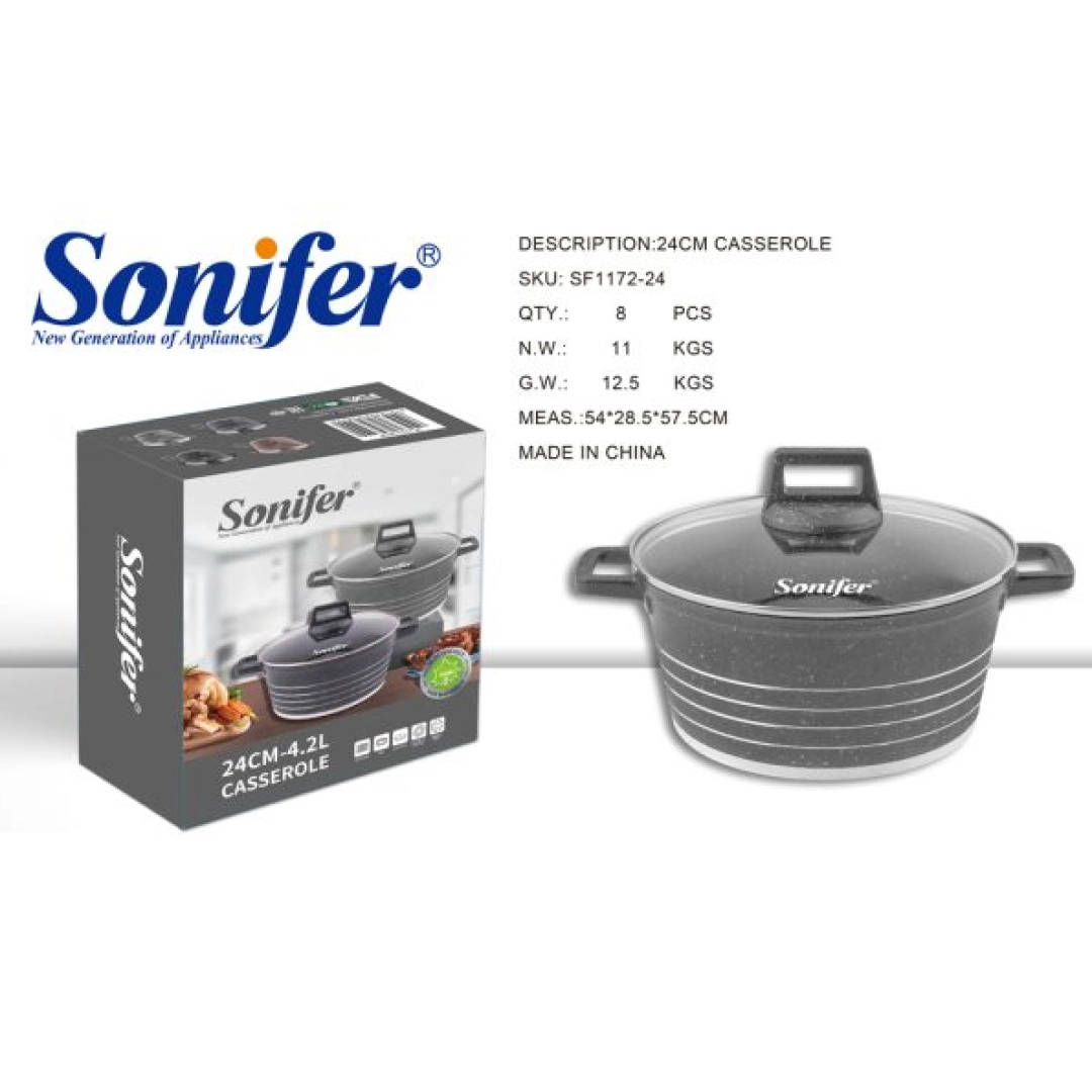 Sonifer 1172 yopishmaydigan shisha qopqoqli qaynoqga bardoshli materialdan tayyorlangan sonifier 24 sm sopol idish-qora