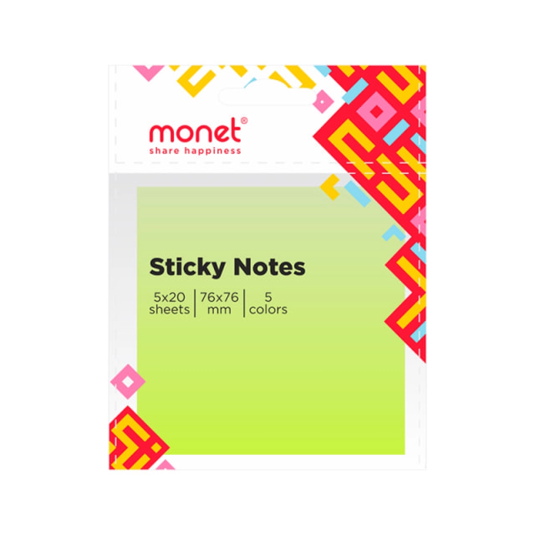 Стикеры для заметок MONET 2SN003, 76*76мм неон, 5*20 листов