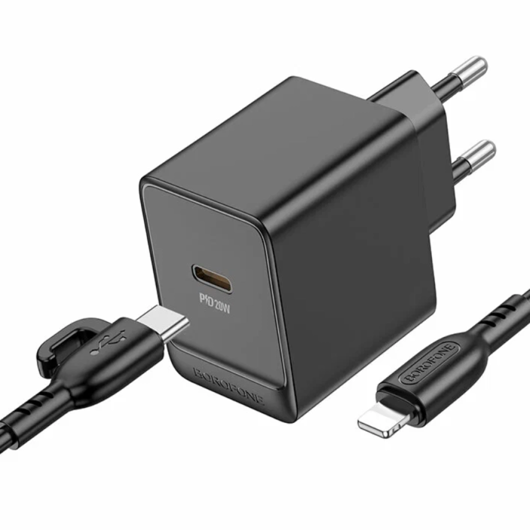 Borofone BAS13A PD20w Type-C to Lightning kabelli qora zaryadlash qurilmasi