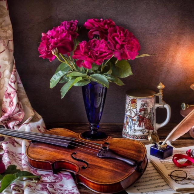 Рисование по номерам "Гитара с цветами" (40x50 см)