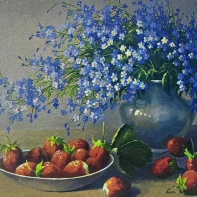 Raqamlar bo'yicha rasm chizish "Gullar bilan qulupnay" (40x50 sm)