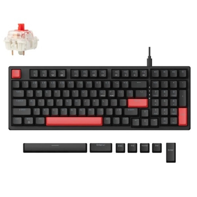 Lemokey X5 104 Key, Red, USB-A, QMK, EN/UZ/RU, Red Led, Qora klaviaturasi