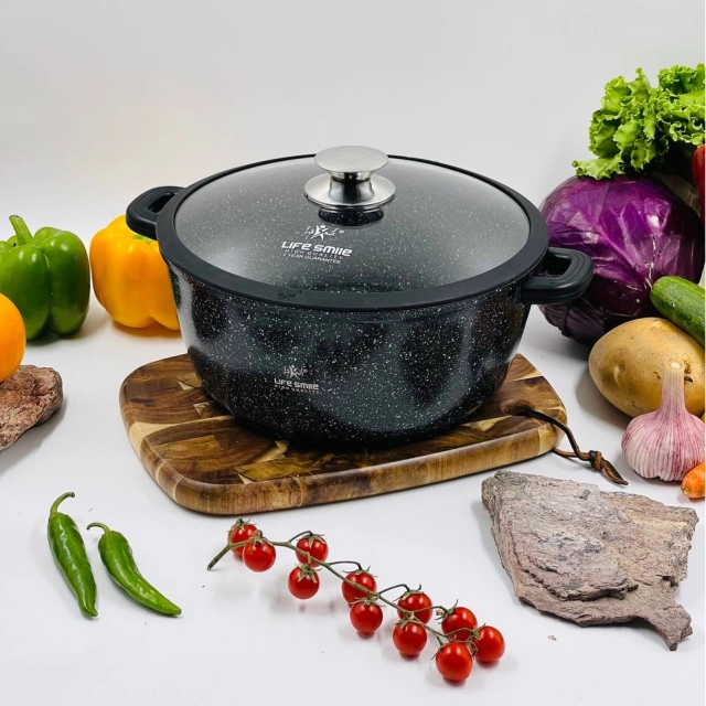 Казан  со стеклянной крышкой Life Smile 32см 9,8л, Black