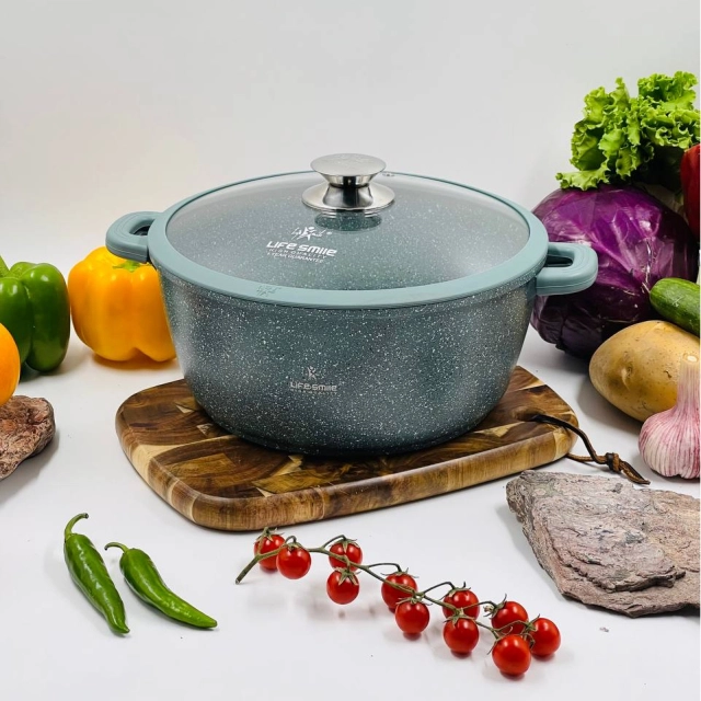 Казан  со стеклянной крышкой Life Smile 32см 9,8л, Mint
