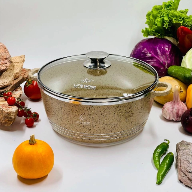 Казан со стеклянной крышкой Life Smile 24см 4,1л, BEIGE