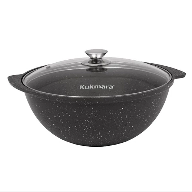 Kukmara 3,5 l plov qozoni antiprigar qoplamali, qora mramor, shisha qopqoqli (кмт37а)