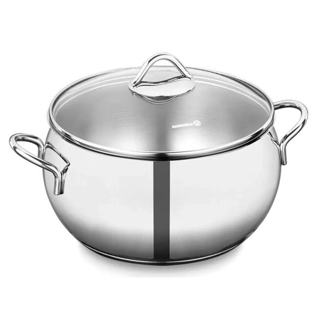 Korkmaz Tombik 20 sm 3.5 l zanglamaydigan po&lsquo;lat, ko&lsquo;p qatlamli kapsulali taglik, kostryulkasi (A1073) , Silver