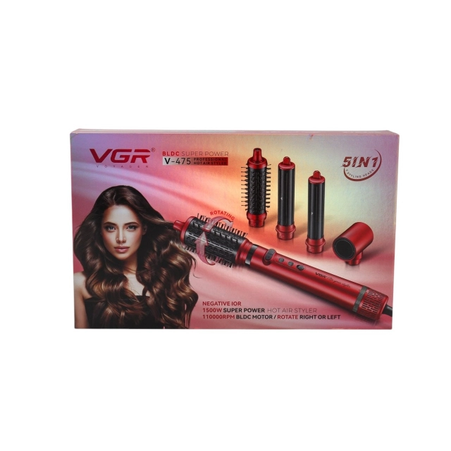 Фен для волос VGR V-475, стайлер, щётка, 5 насадок, 1500 Вт