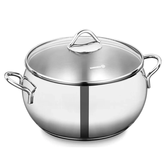 Korkmaz Tombik 24 sm 5.5 l, zanglamaydigan po&lsquo;lat, ko&lsquo;p qatlamli kapsulali taglik, kostryulkasi (A1075) , Silver