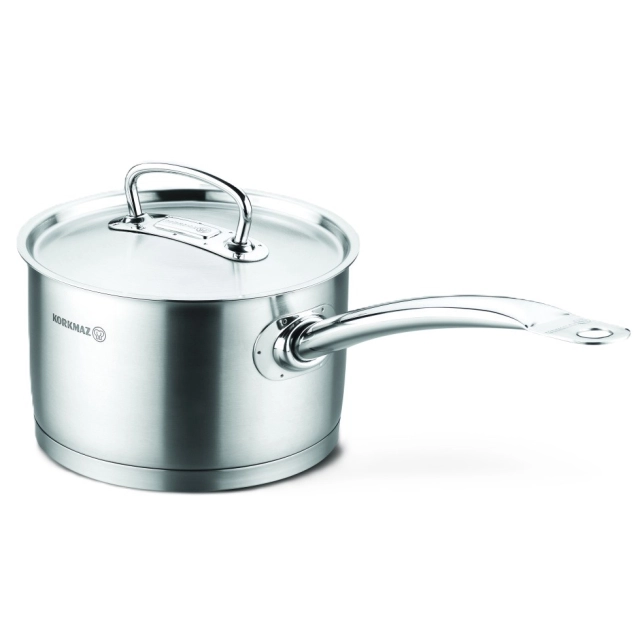 Korkmaz Proline 16 sm 2 l, zanglamaydigan po&lsquo;lat, ko&lsquo;p qatlamli kapsulali taglik, sous tovasi (A1157) , Silver