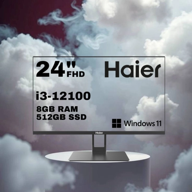 Monoblok Haier A4 (i3-12100 | 16GB DDR4 | 512GB SSD | 23.8&rdquo; FHD | Intel UHD Graphics | Windows 11 Pro | Klaviatura + Sichqoncha, Black