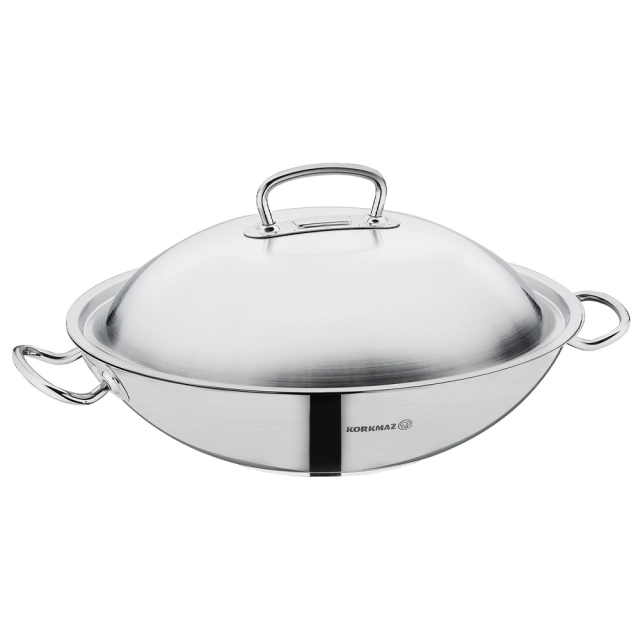 Korkmaz Proline 36 sm 6.8 l, zanglamaydigan po&lsquo;lat, ko&lsquo;p qatlamli kapsulali taglik, sous Wok-tovasi (A2798) , Silver