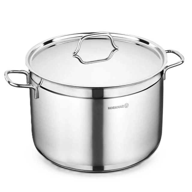 Korkmaz Alfa 28 sm 11.0 , l zanglamaydigan po&lsquo;lat, ko&lsquo;p qatlamli kapsulali taglik, baland kostryulkasi (A1029) , Silver