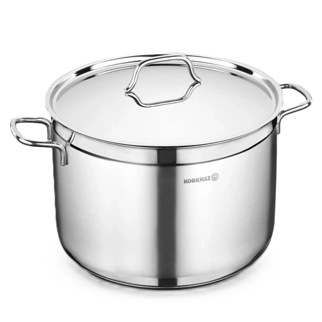 Korkmaz Alfa 30 sm 14.0 , l zanglamaydigan po&lsquo;lat, ko&lsquo;p qatlamli kapsulali taglik, baland kostryulkasi (A1032) , Silver