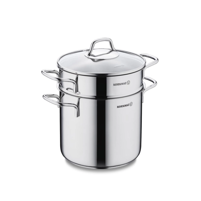 Кастрюля для спагетти Korkmaz Perla 20x18 см , нержавеющая сталь, многослойное капсульное дно (A1523) , Silver
