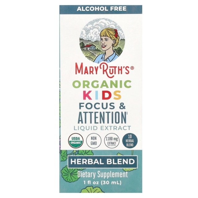 MaryRuth&rsquo;s Organic Kids, diqqat va kontsentratsiya uchun suyuq ekstrakt, 30 ml (39202)