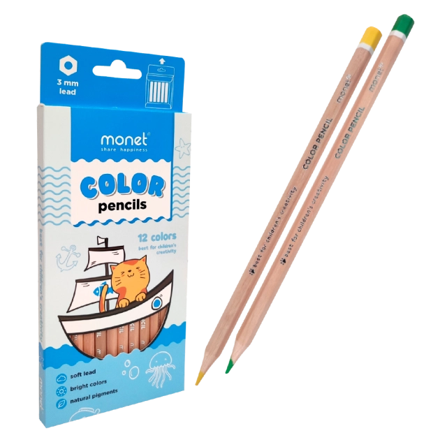 Qutidagi 12 dona MONET FUNNY CAT rangli qalamlari 2PN008