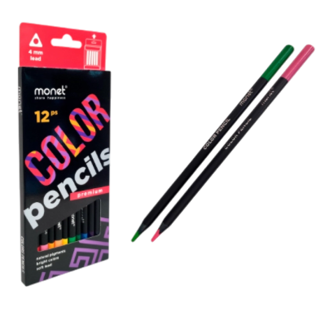 Qutidagi 12 dona MONET HOLOGRAPHIC BLACK rangli qalamlar 2PN004