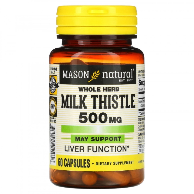 Mason Natural, Sut qo&lsquo;qoni (butun o&lsquo;simlik) ekstrakti, 500 mg, 60 kapsula (11505)