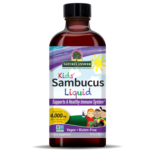 Nature&rsquo;s Answer Kid&rsquo;s Sambucus Liquid Bolalar uchun qora bezi siropi, 4000 mg, 120 ml (26044)