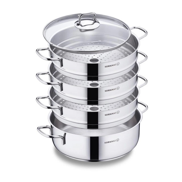 Korkmaz Perla Mantı Set 28 sm, zanglamaydigan po&lsquo;latdan, ko&lsquo;p qatlamli kapsula taglik, mantiqasqoni (A1524) , Silver