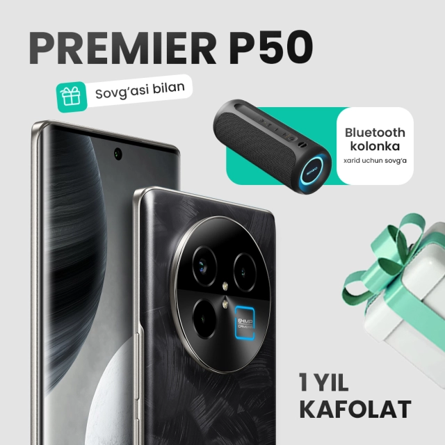 Premier P50 Black 8/256 Smartfoni + Bluetooth kolonka sovg'aga