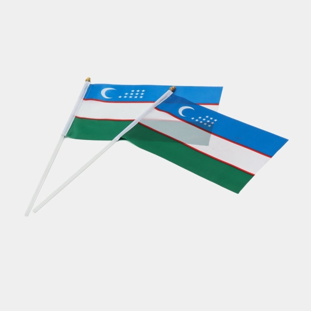 Флаг Узбекистана на пластиковой палочке (14&times;21 см)