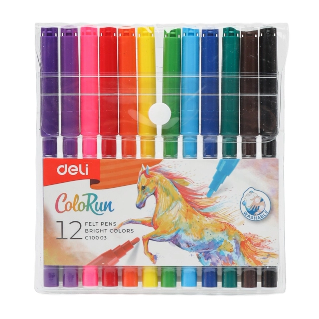 Deli EC10003 flomasteri 12 rang yuvuvchi+yorqin ranglar