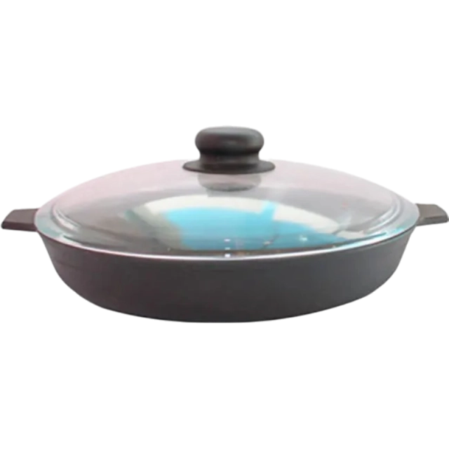 Kama idishlari ishlab chiqargan u4042 rusumli cho&lsquo;yan tova, o&lsquo;lchami 240x40, ikki dastali, shisha qopqoq bilan