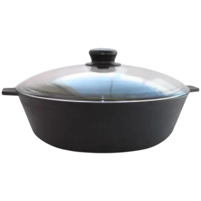 Kama idishlari ishlab chiqargan u6062 rusumli cho&lsquo;yan tova, o&lsquo;lchami 260x60, ikki dastali, shisha qopqoq bilan