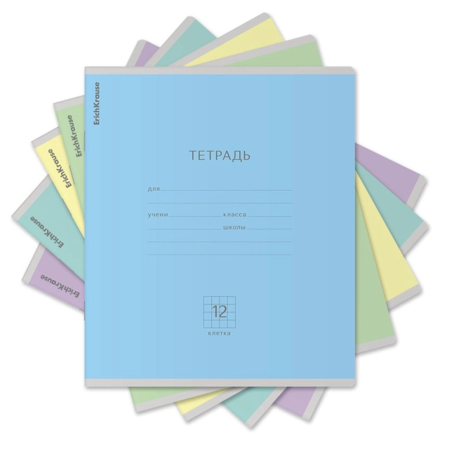 O&lsquo;quvchilarning maktab daftari ErichKrause klassik Bright assortimenti 56577, 12 varaq, chizg&lsquo;ich, 1 dona