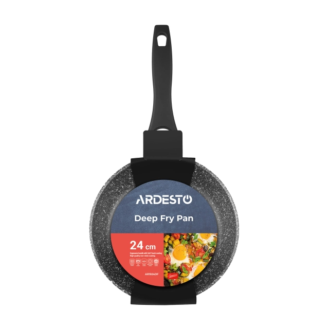 Chuqur skovoroda ARDESTO Gemini Anzio, 24 sm, marmar yopishmaydigan qoplama, alyuminiy, qora rang (AR1924DF)