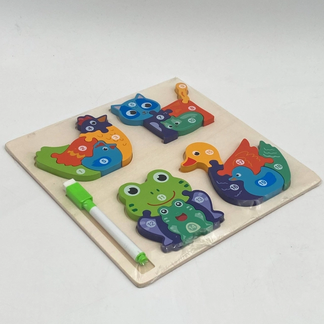 Деревянный пазл: Курица, кошка, лягушка и утка