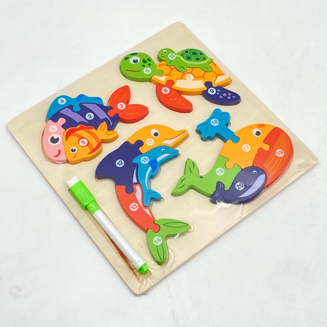 Taxta pazl: Baliq, toshbaqa, delfin, kit