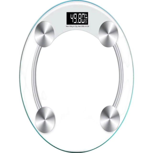 Elektron tarozi, uy uchun, polga qo&lsquo;yiladigan, shaffof shisha, dumaloq shaklda, 180 kg gacha