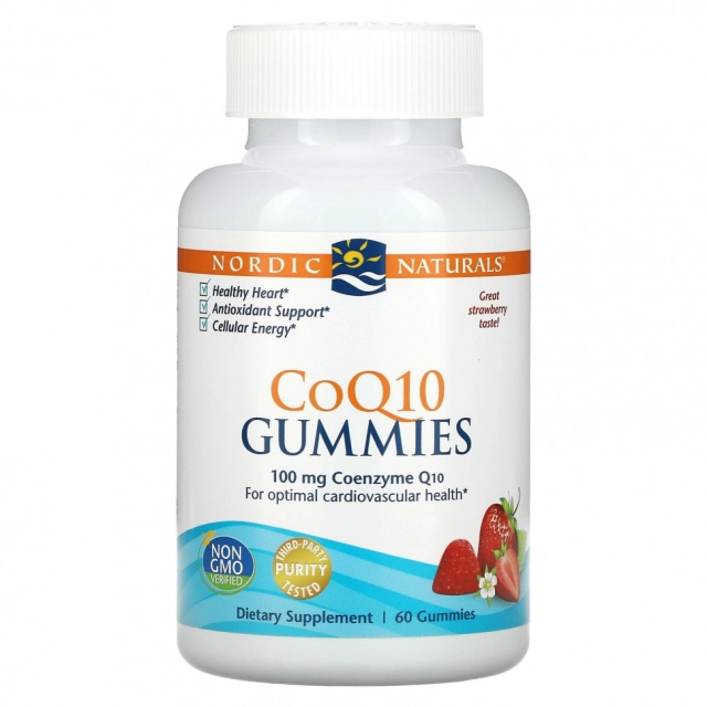 Nordic Naturals CoQ10 Gummies 100 мг жевательные гелевые конфетки с коэнзимом Q10, клубника, 60 шт. (30185)