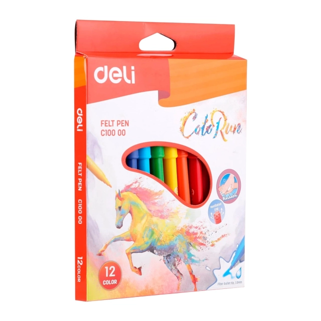 Yuviladigan flomasterlar  Deli EC10000, 12 ta rangli