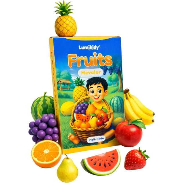 Bolalar rivojlanishi uchun kartochkalar: Mevalar - Fruits (ingliz tilida)