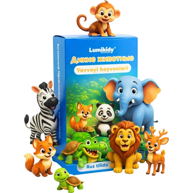 Bolalar rivojlanishi uchun kartochkalar: Yovvoyi hayvonlar - Дикие животные (rus tilida)
