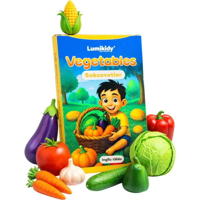 Bolalar rivojlanishi uchun kartochkalar: Sabzavotlar- Vegetables (ingliz tilida)