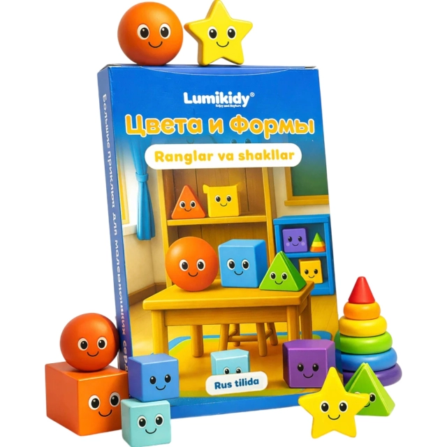 Bolalar rivojlanishi uchun kartochkalar: Ranglar va shakllar - Цвета и Формы (rus tilida)