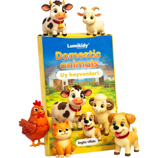 Bolalar rivojlanishi uchun kartochkalar: Uy hayvonlar- Domestic animals (ingliz tilida)
