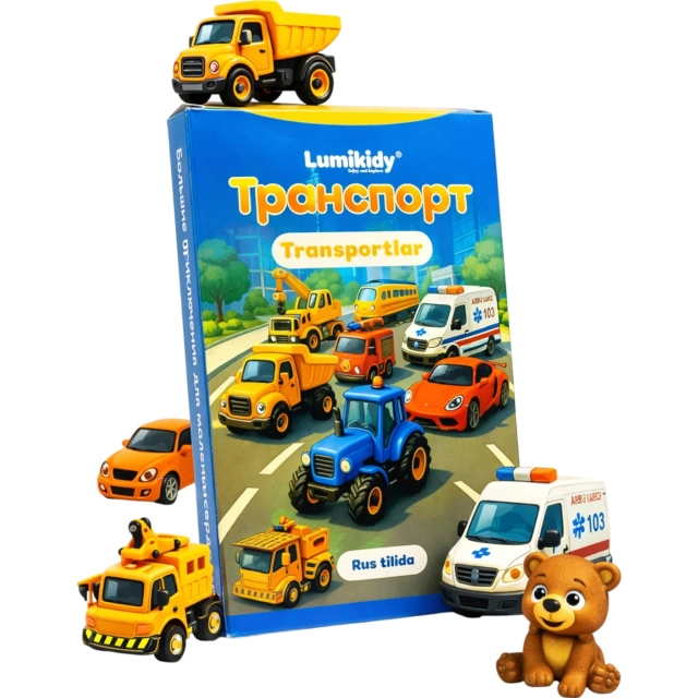 Bolalar rivojlanishi uchun kartochkalar: Transportlar - Транспорт (rus tilida)