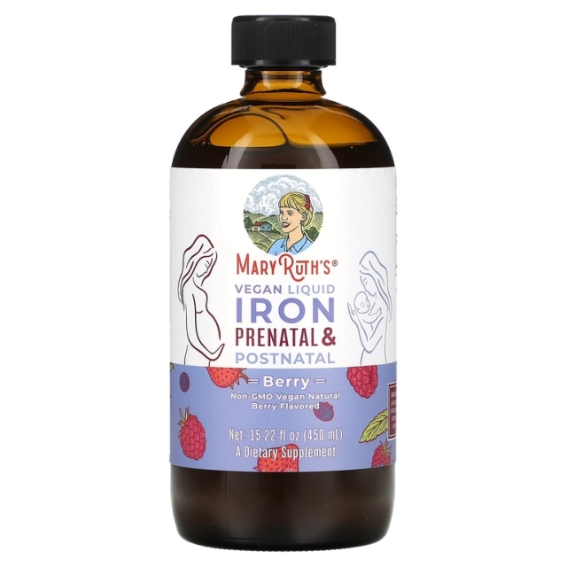 MaryRuth's Vegan Liquid Iron, пренатальный и послеродовой, ягодный, 450 мл (47137)