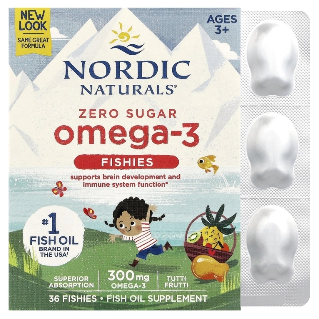 Nordic Naturals Omega-3 Fishies, 36 жевательных рыбок, без сахара, 300 мг (31130)