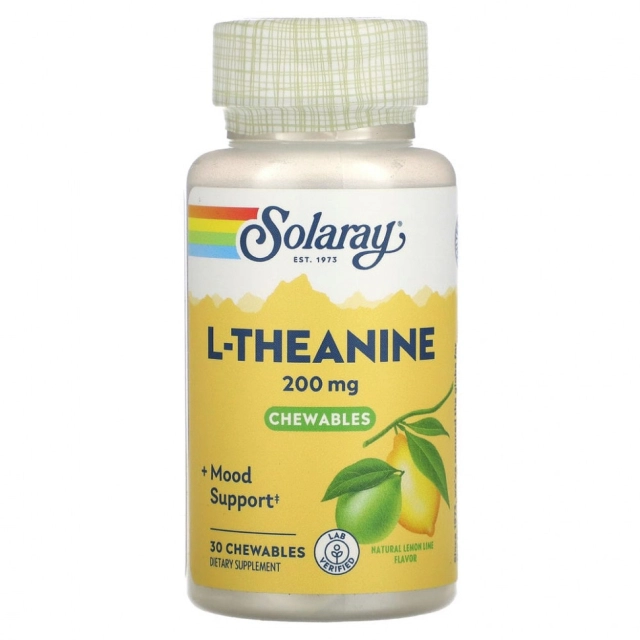 Solaray L-Theanine Natural Lemon-Lime 200 mg, 30 ta chaynaladigan tabletkalar (97512)