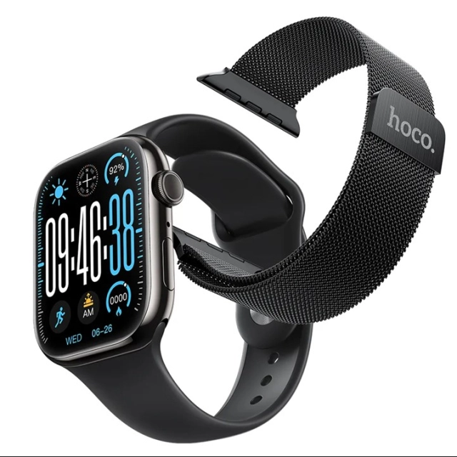 Aqlli soat ikkita almashtiriladigan remeshka bilan Hoco Y42 Smart watch, Black
